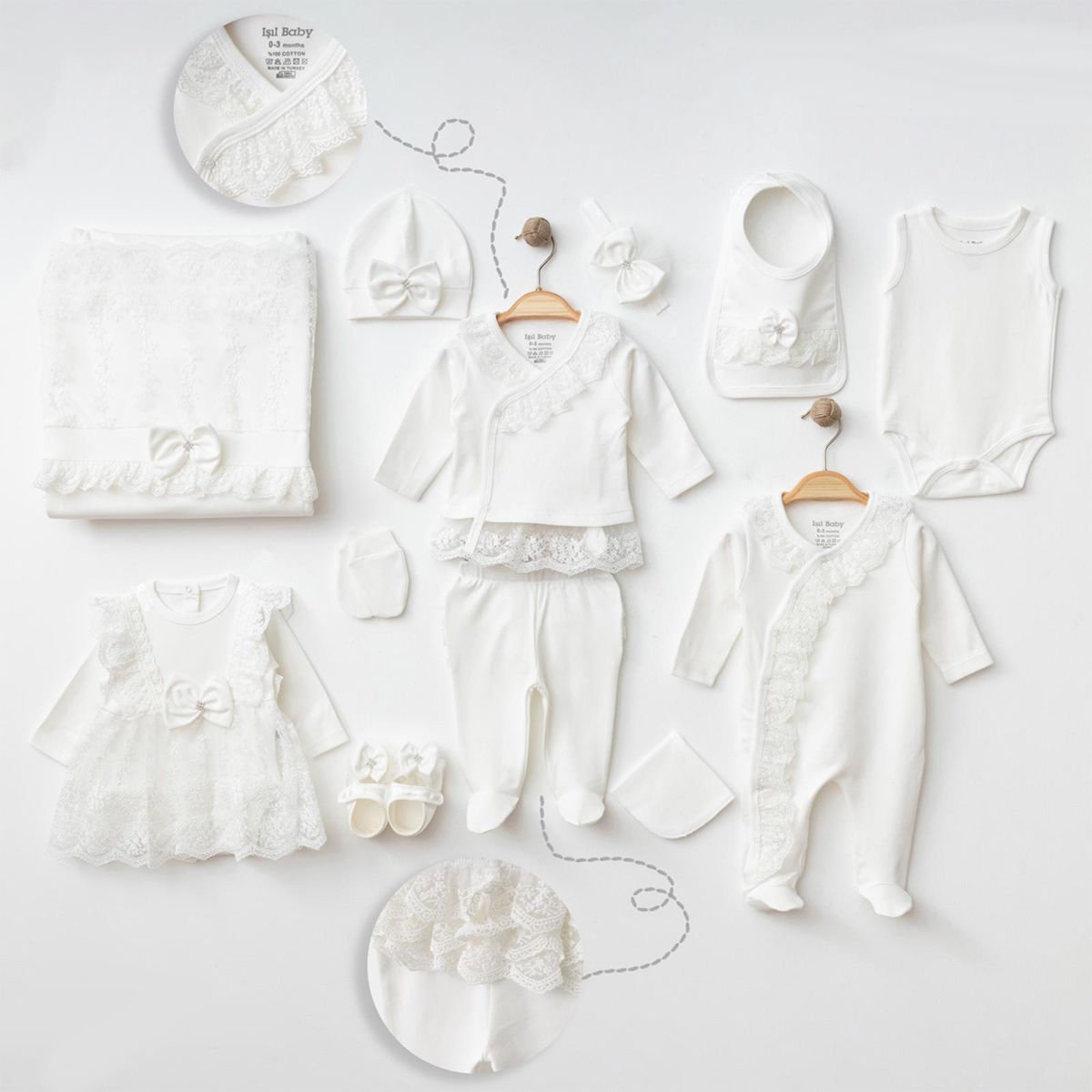 Beyaz Kokoş Elbiseli Hastane Çıkışı- 12 Parça- 0.3 Ay