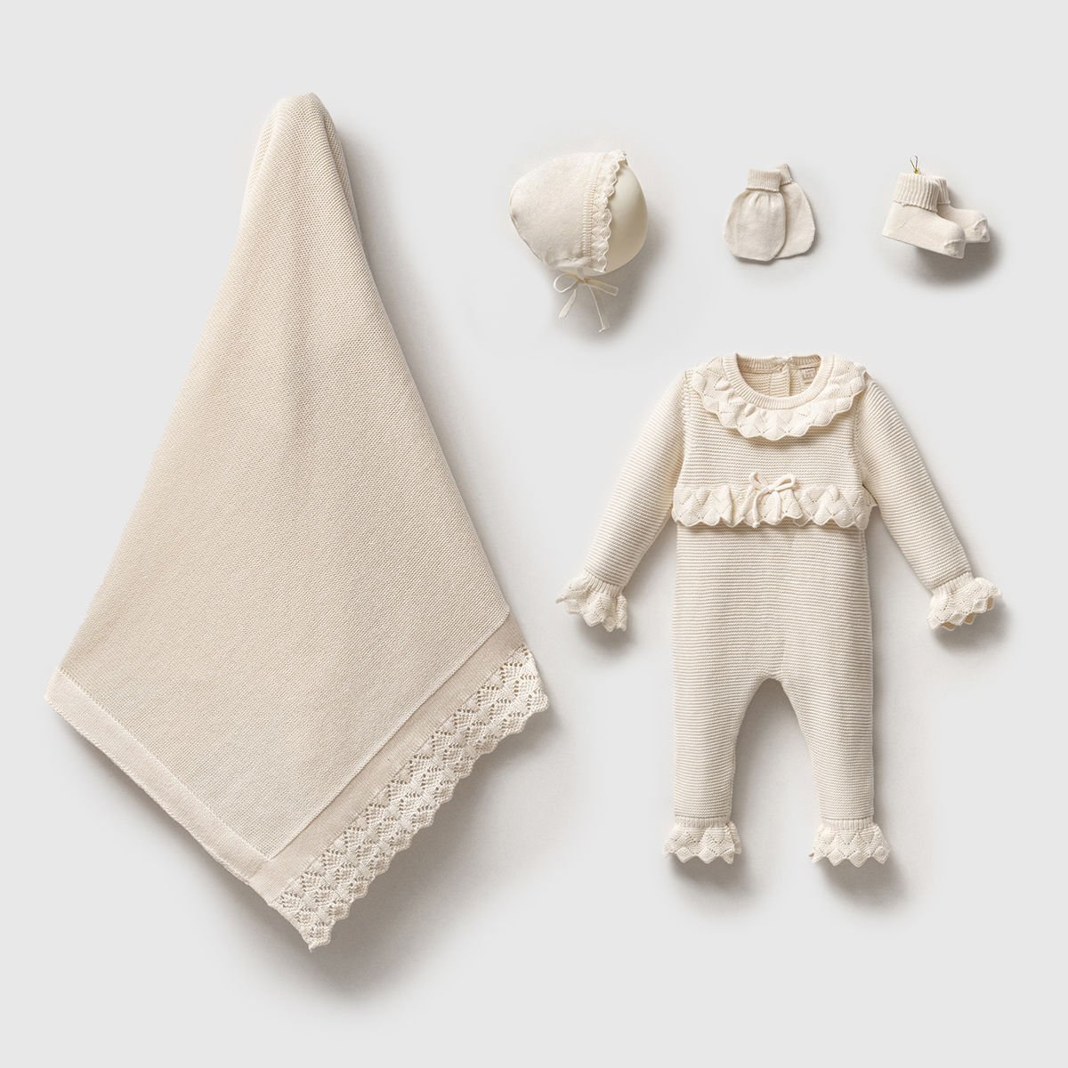 Organik Triko Hastane Çıkışı- 5 Parça-Krem Renk