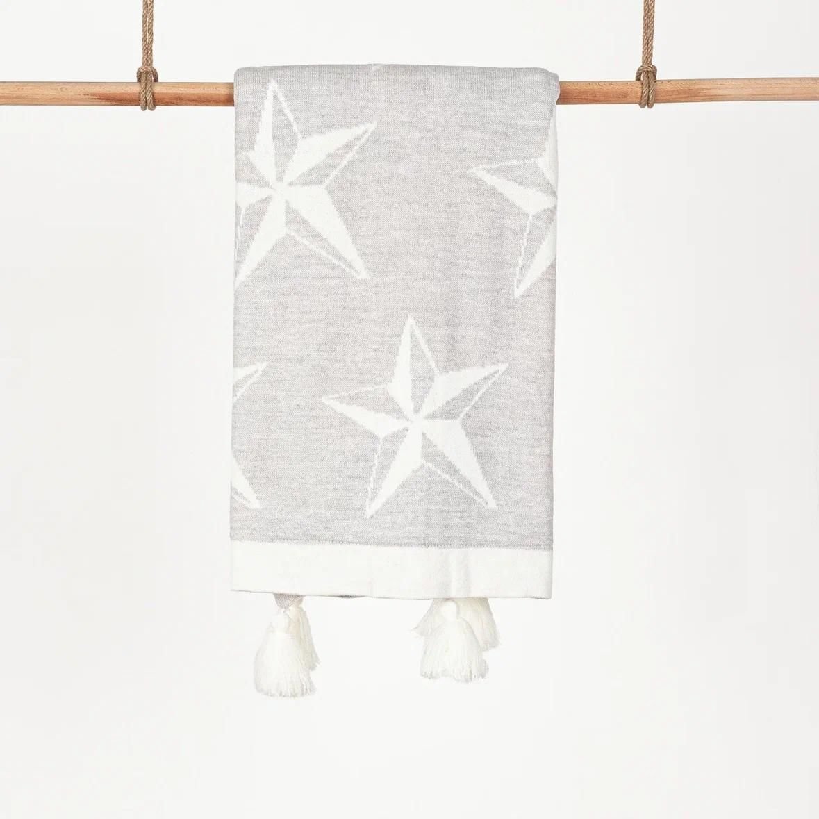 Gri Deniz Yıldızlı Yünlü Battaniye- 85X95 cm