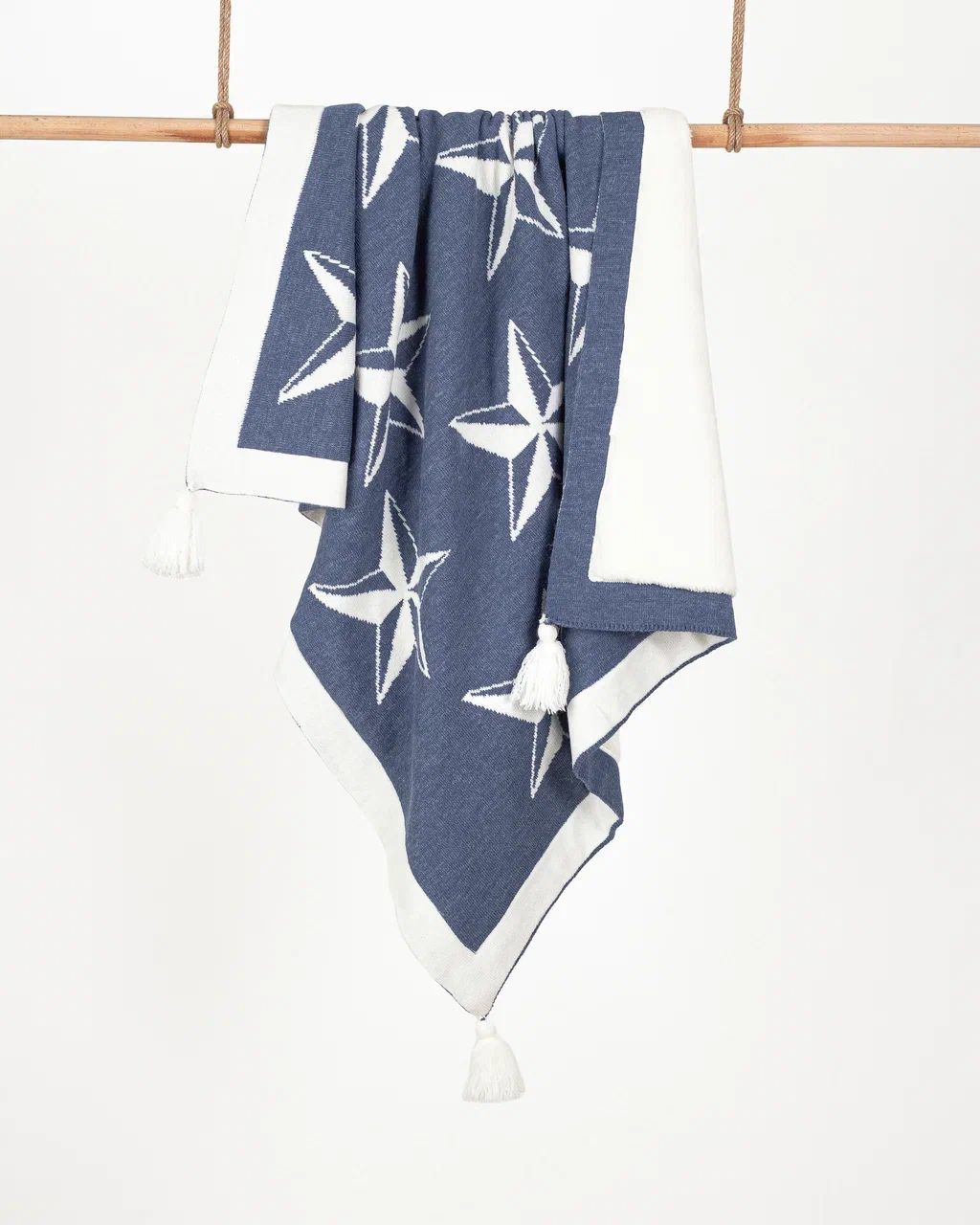 İndigo Rengi Deniz Yıldızlı Yünlü Battaniye- 85X95 cm