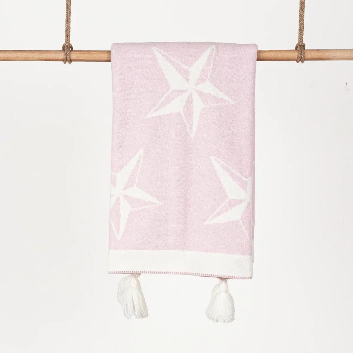 Pembe Deniz Yıldızlı Yünlü Battaniye- 85X95 cm