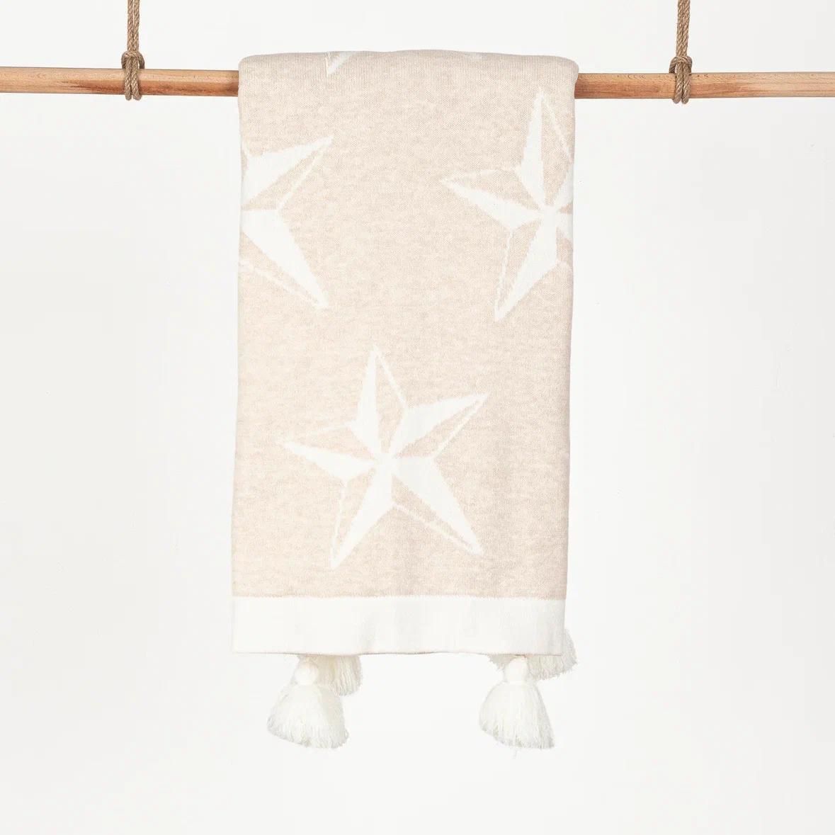 Krem Rengi Deniz Yıldızlı Yünlü Battaniye- 85X95 cm