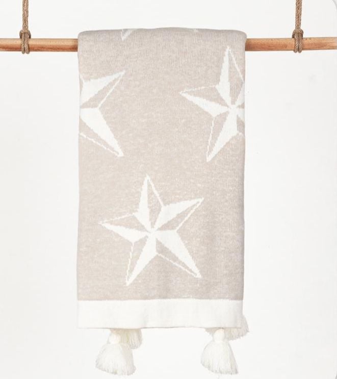 Bej Rengi Deniz Yıldızlı Yünlü Battaniye- 85X95 cm