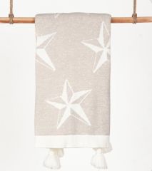 Bej Rengi Deniz Yıldızlı Yünlü Battaniye- 85X95 cm