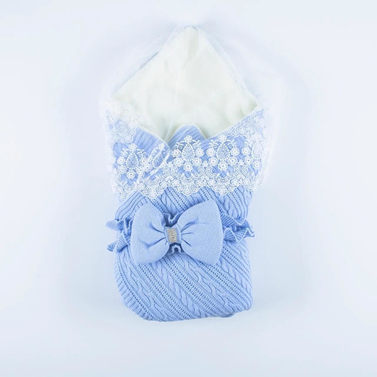 Duvaklı- Yünlü Kundak Battaniye- Mavi Renk