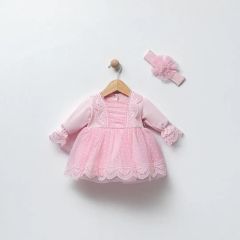 Fisto Detaylı Pembe Elbise Seti