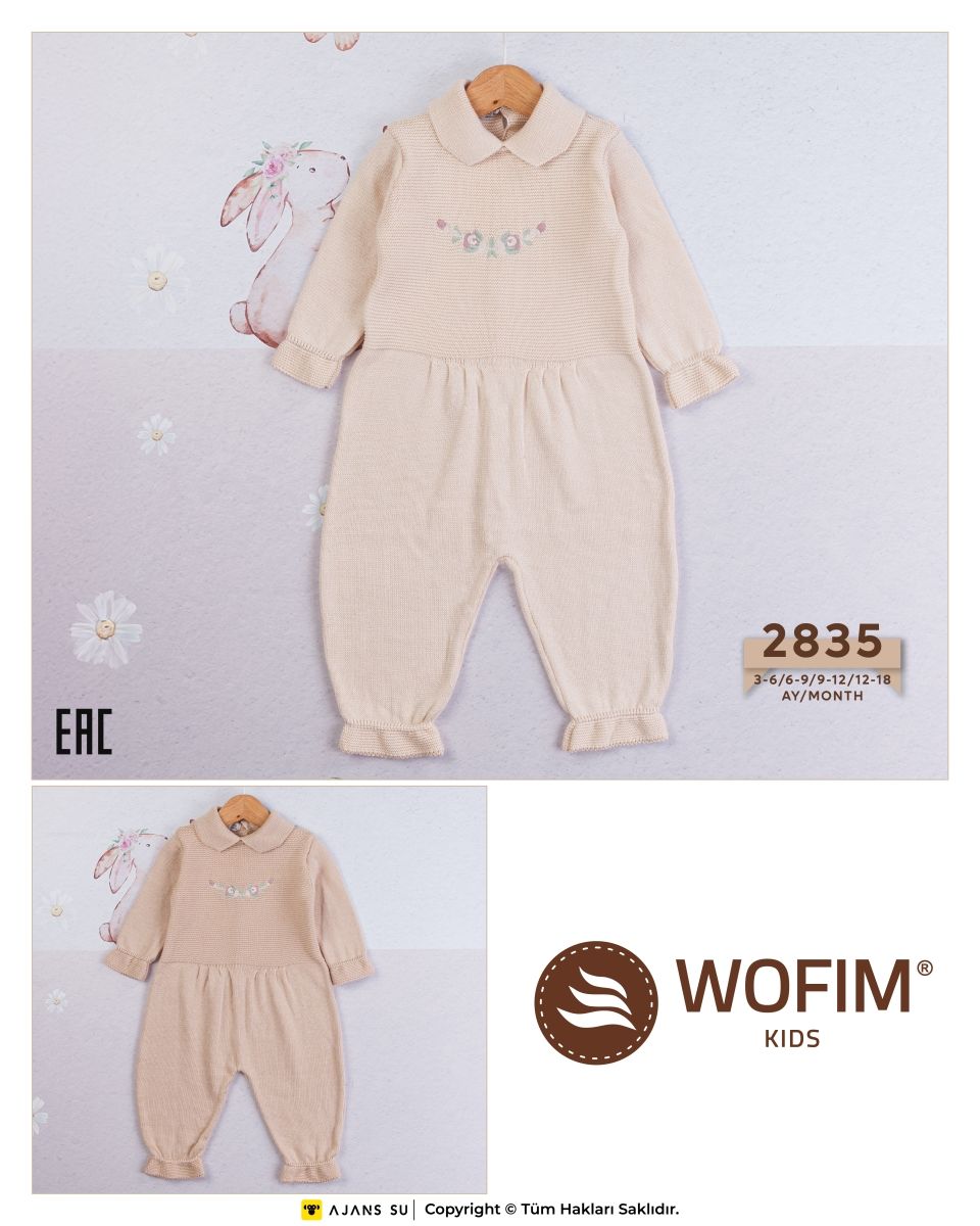 Çiçek İşleme İnce Triko Tulum-Ekru Rengi