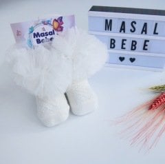 Tütülü Bebek Çorabı- Krem Renk