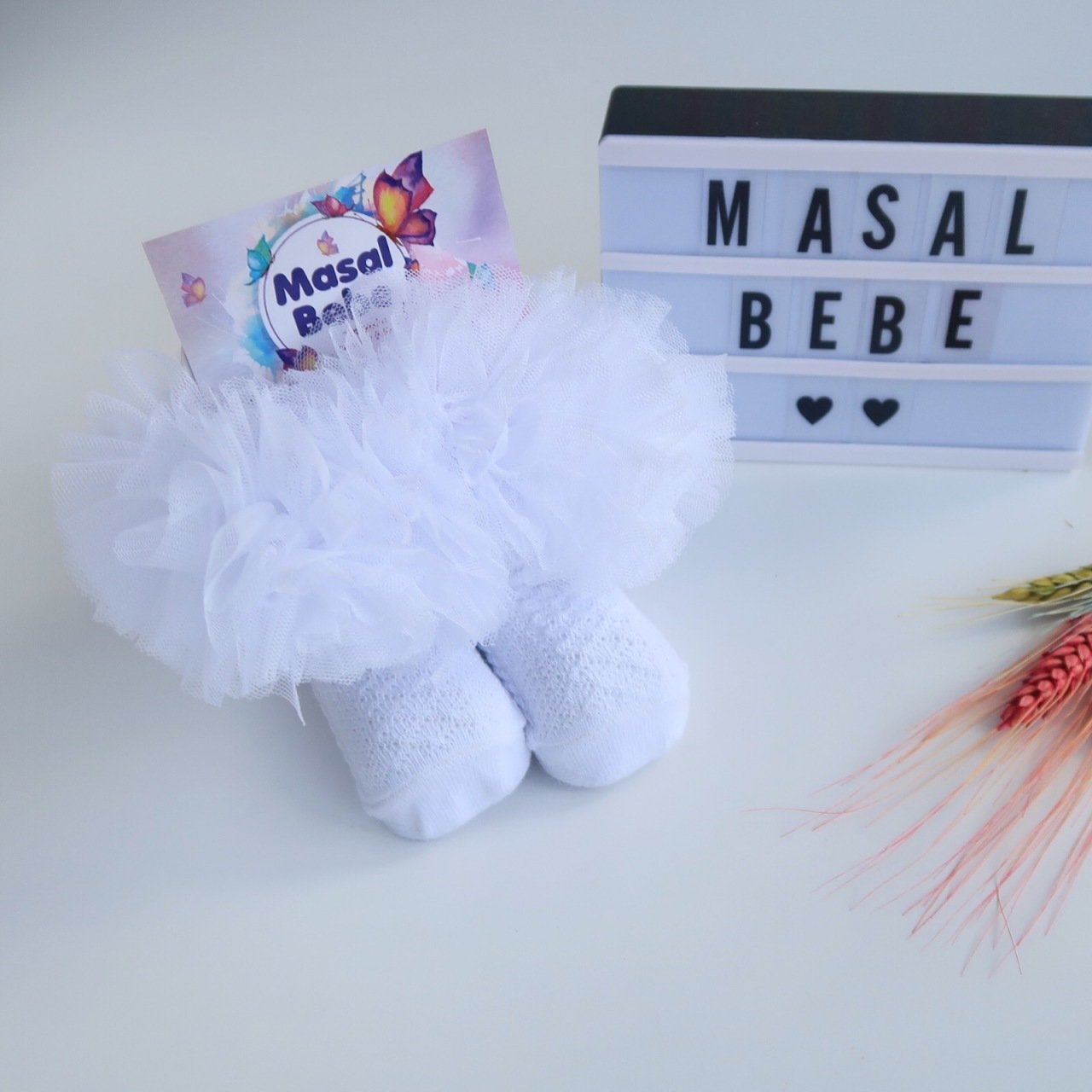 Tütülü Bebek Çorabı-Beyaz Renk