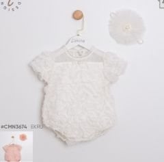 Çiçekli İncili Romper ve Bandana