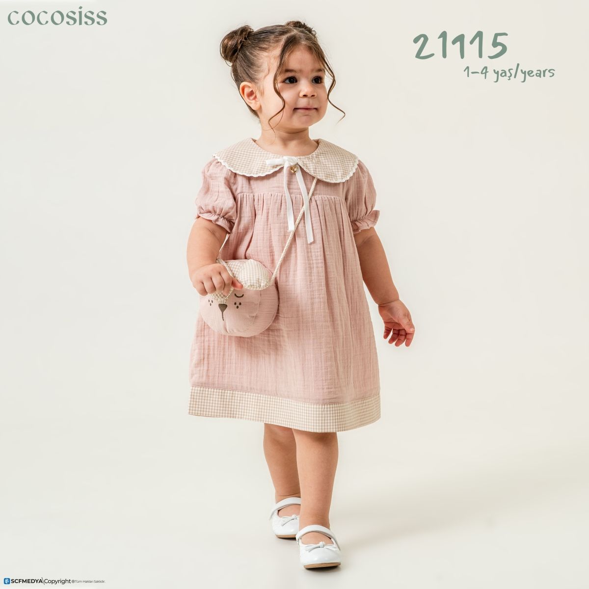 Çantalı Pembe Müslin Elbise