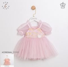 Kelebekli Pembe Romper ELbise