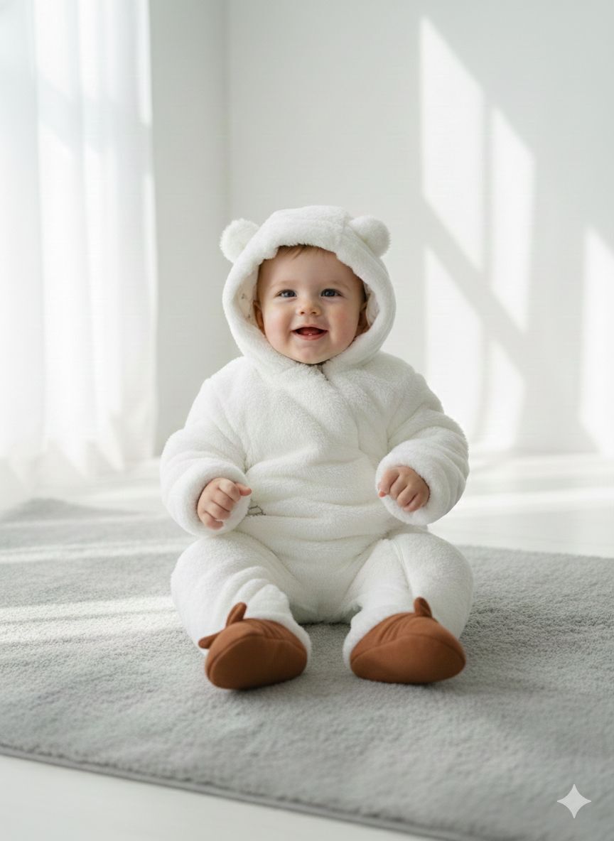 Ekru Welsoft Ayıcık Kulaklı Tulum