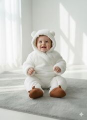 Ekru Welsoft Ayıcık Kulaklı Tulum