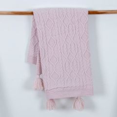 Pembe Ponponlu Yünlü Battaniye- Ölçü: 85x95 cm