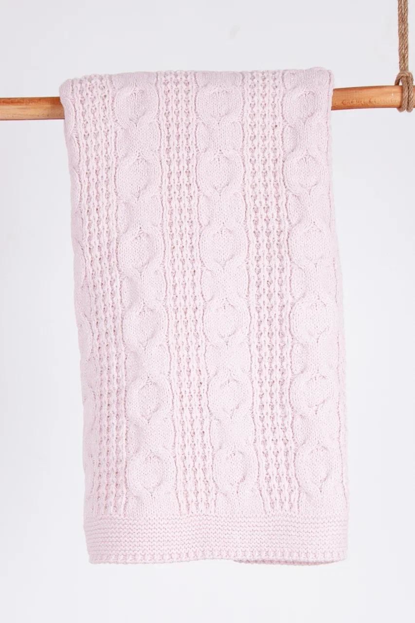 Pembe Renk Yünlü Battaniye- Ölçü: 85x95 cm