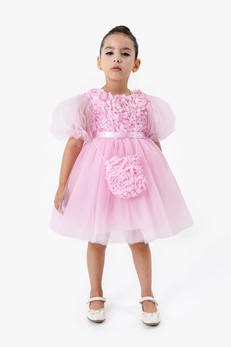 Pudra Rengi Kız Elbise Ve Çanta