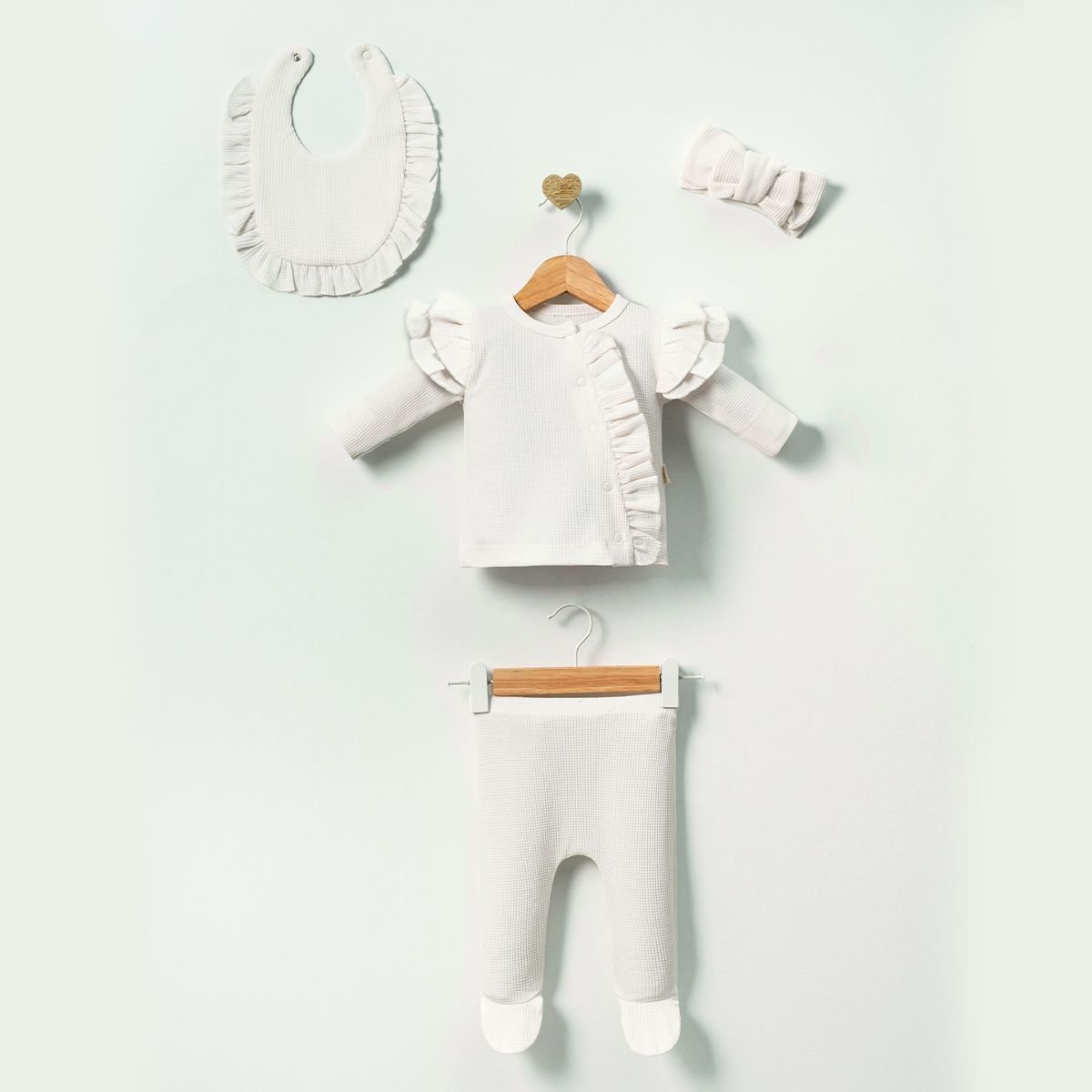 Waffle Kumaş Set- 5 Parça - 0.3 Ay- Krem