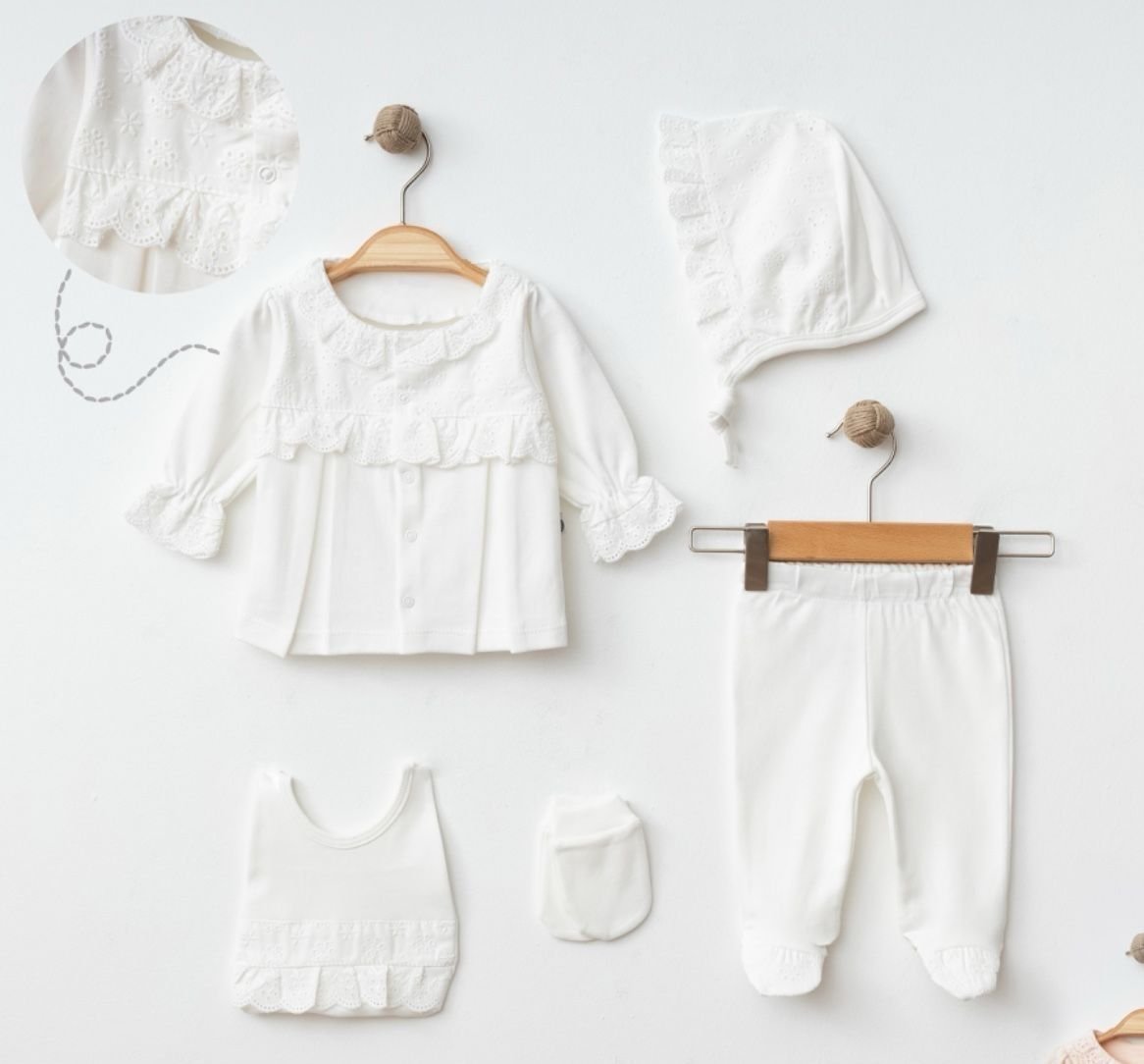 Ekru Fisto Detaylı Set- 5 Parça