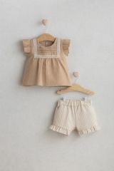 Dantel İşlemeli Fırfırlı Şortlu Takım