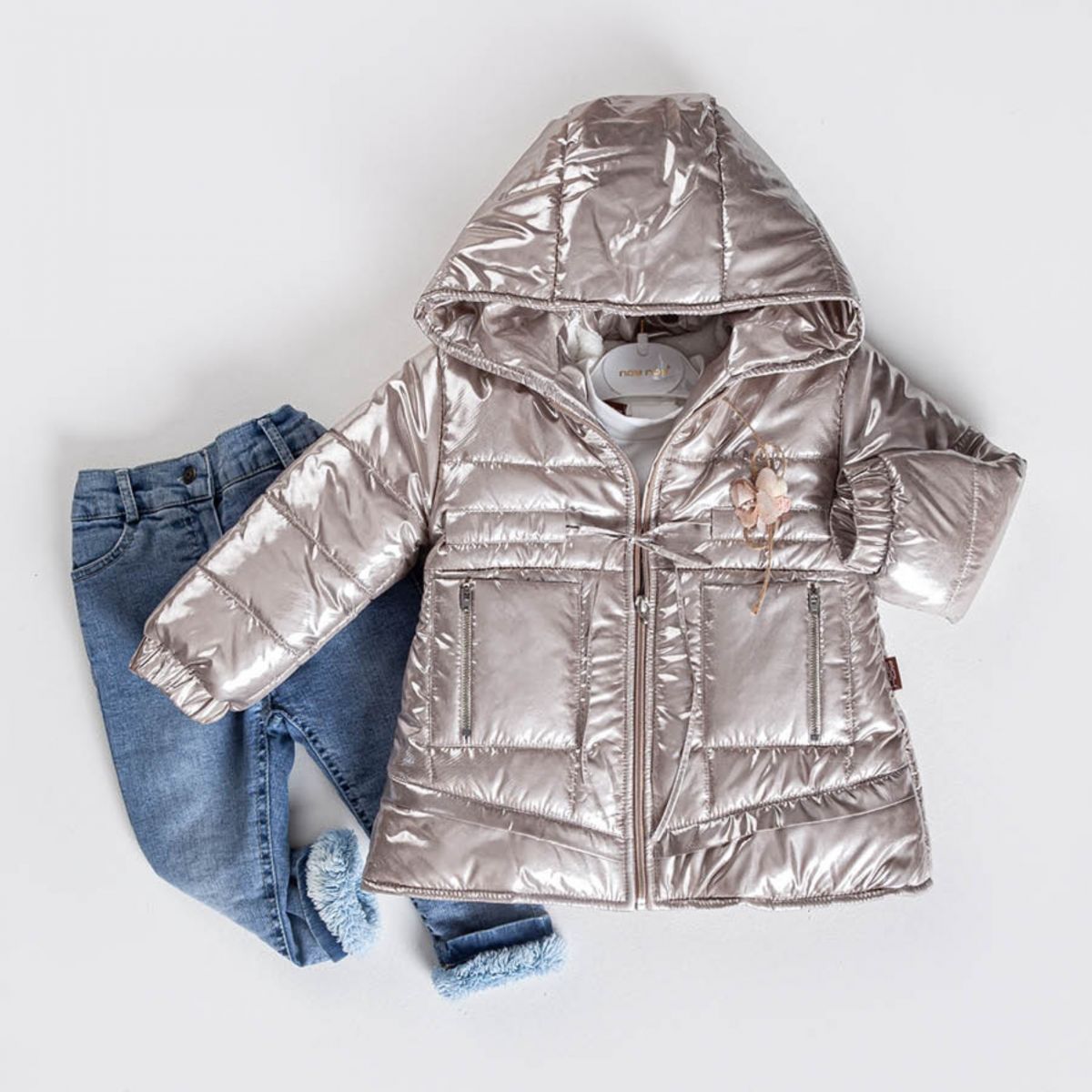 Bej Montlu Set (Mont-Badi-Pantalon) 3-5 Yaş