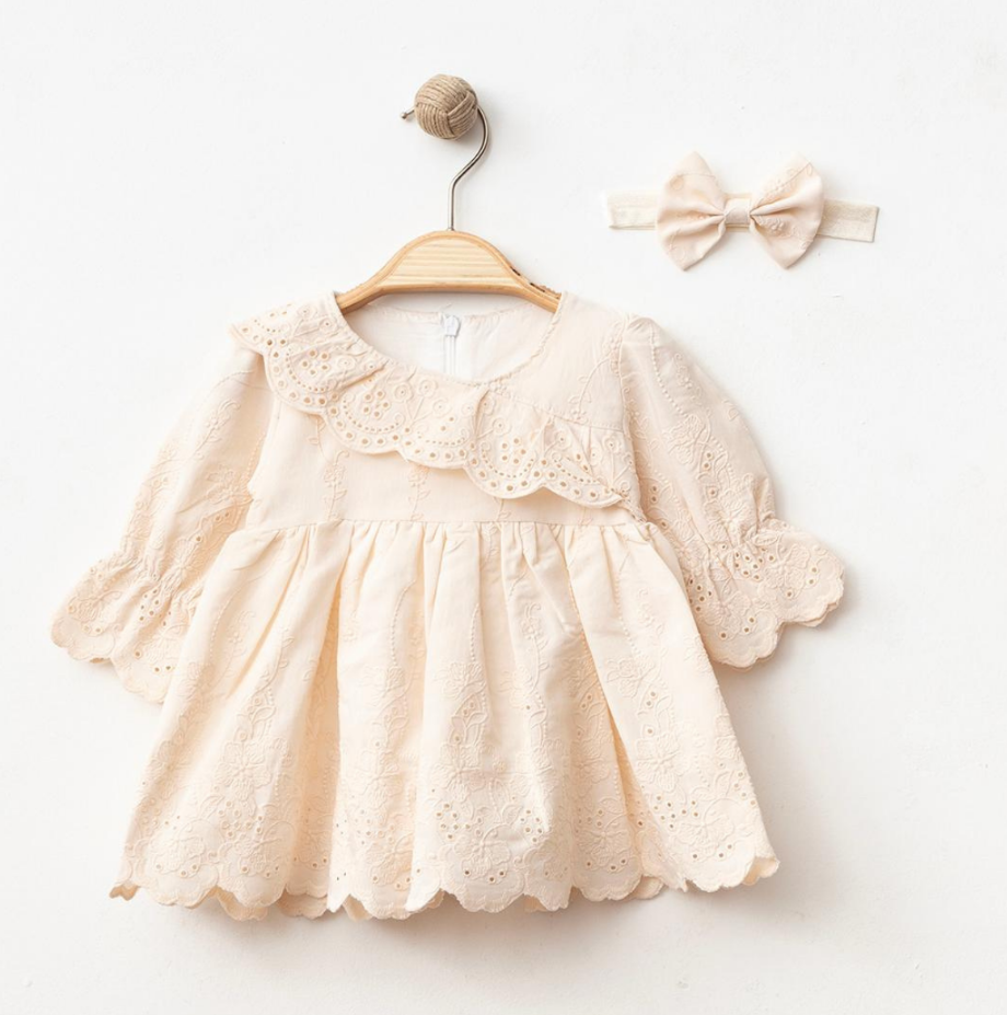 Krem Rengi Fisto Elbise ve Bandana