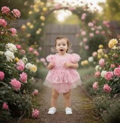 Gül Detaylı Romper Pembe -6/36 Ay arası