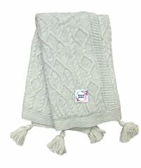 Gri Ponponlu Yünlü Battaniye- Ölçü: 85x95 cm