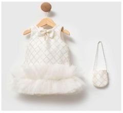 Çantalı Tütülü Elbise- Beyaz