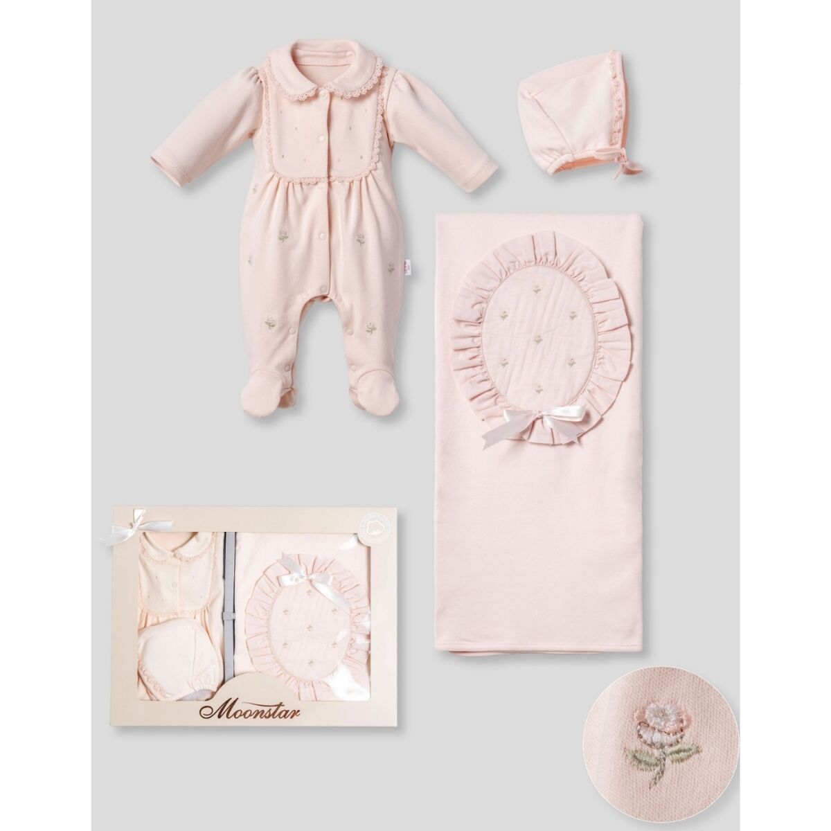 Pudra Rengi Gül Detaylı Hastane Çıkışı- 0.3 Ay- 3 Parça