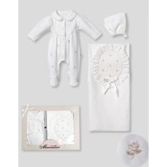 Ekru Rengi Gül Detaylı Hastane Çıkışı- 0.3 Ay- 3 Parça