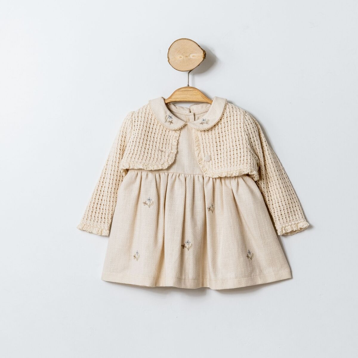 Bej Rengi Örme Yelekli Kolsuz Elbise