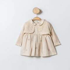 Bej Rengi Örme Yelekli Kolsuz Elbise