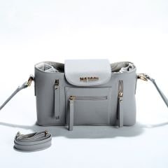 Deri Bebek Arabasına Uyumlu Anne-Bebek Çantası- Gri Renk