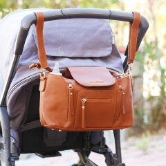 Deri Bebek Arabasına Uyumlu Anne-Bebek Çantası- Kahverengi
