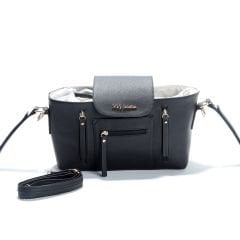 Deri Bebek Arabasına Uyumlu Anne-Bebek Çantası- Siyah Renk