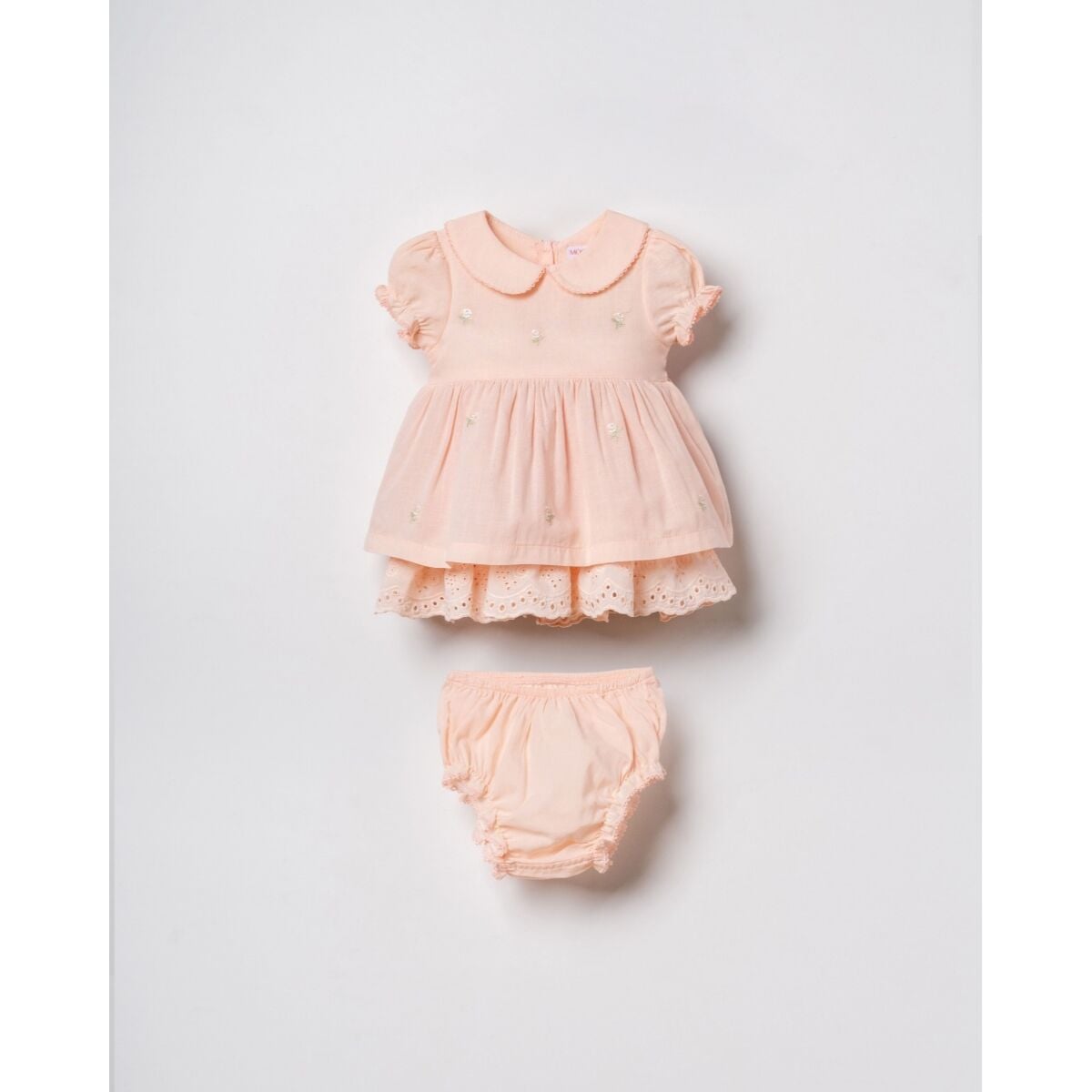 Pudra Rengi Çiçek İşlemeli Elbise ve Kilot