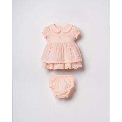 Pudra Rengi Çiçek İşlemeli Elbise ve Kilot