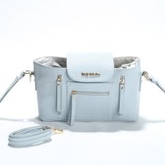 Deri Bebek Arabasına Uyumlu Anne-Bebek Çantası- Mavi Renk