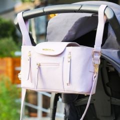 Deri Bebek Arabasına Uyumlu Anne-Bebek Çantası- Pembe Renk