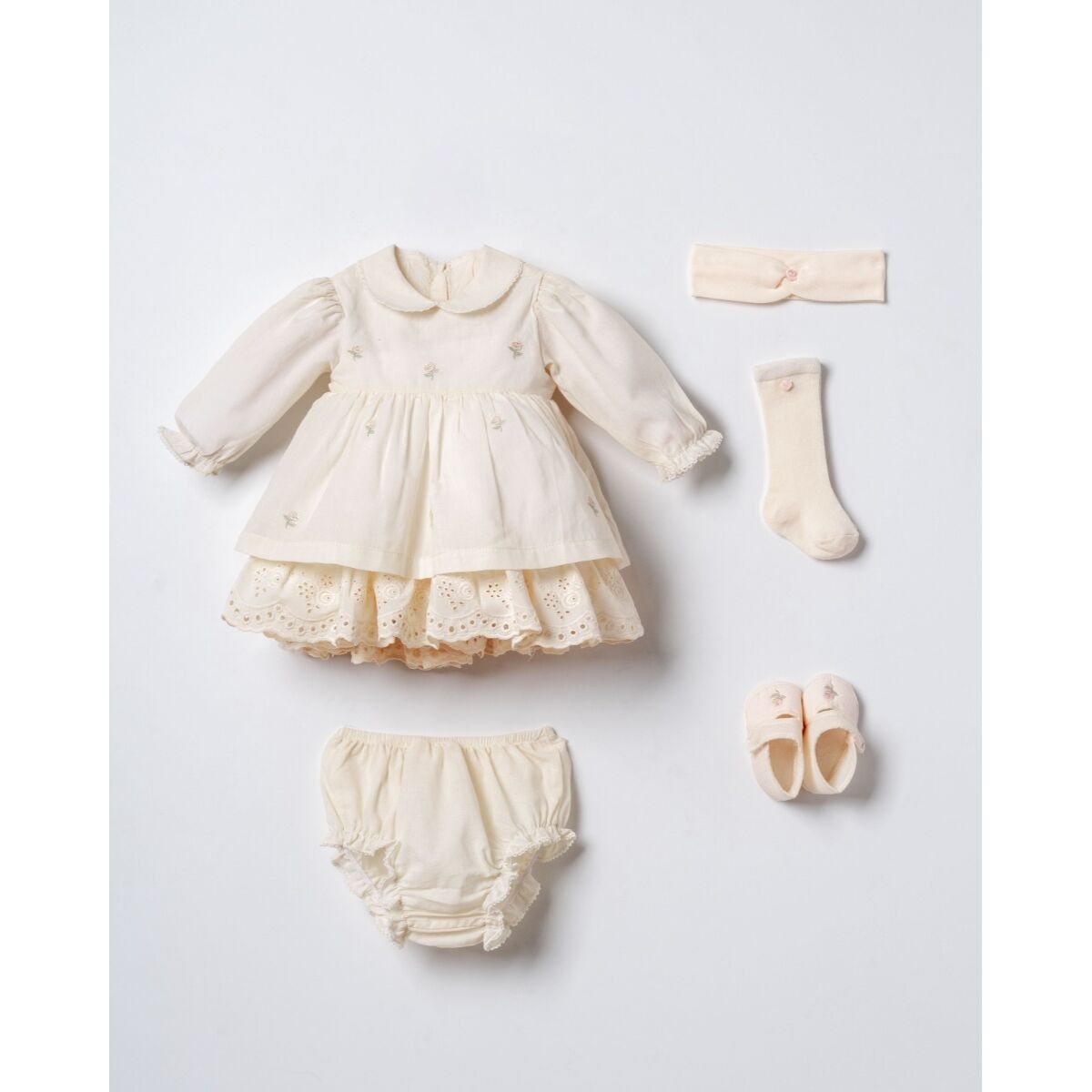 Organik Çiçek İşlemeli Set- 3.6 ay-5 Parça