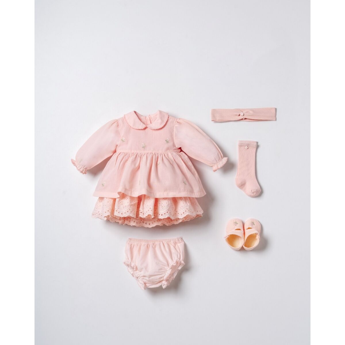 Pudra Rengi Çiçek İşlemeli Set- 3.6 ay-5 Parça
