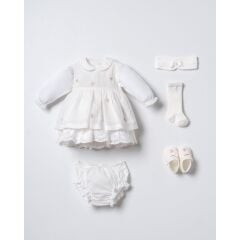 Ekru Rengi Çiçek İşlemeli Set- 3.6 ay-5 Parça