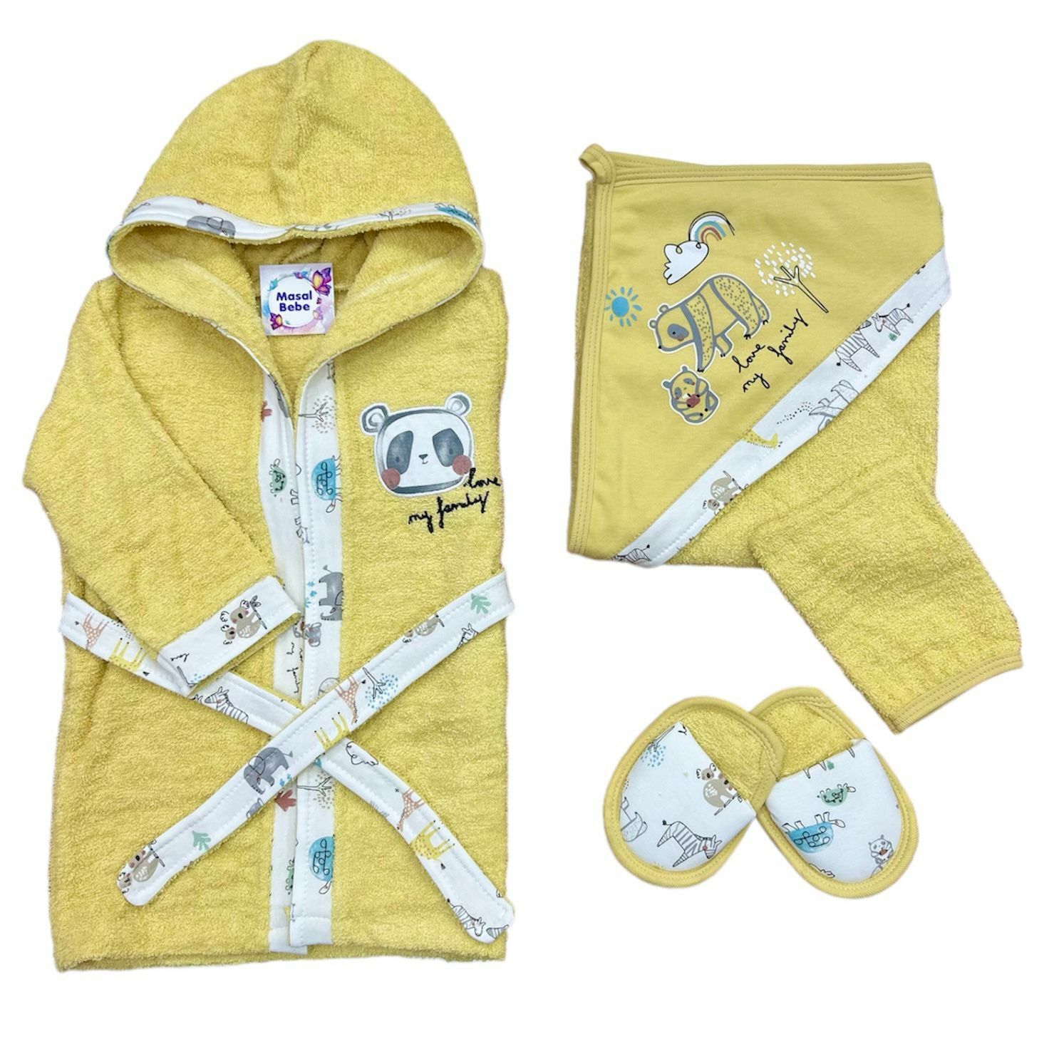Sarı Panda Bornoz Seti