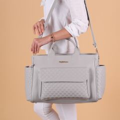 Gri Renk Deri Anne Bebek Bakım Çantası