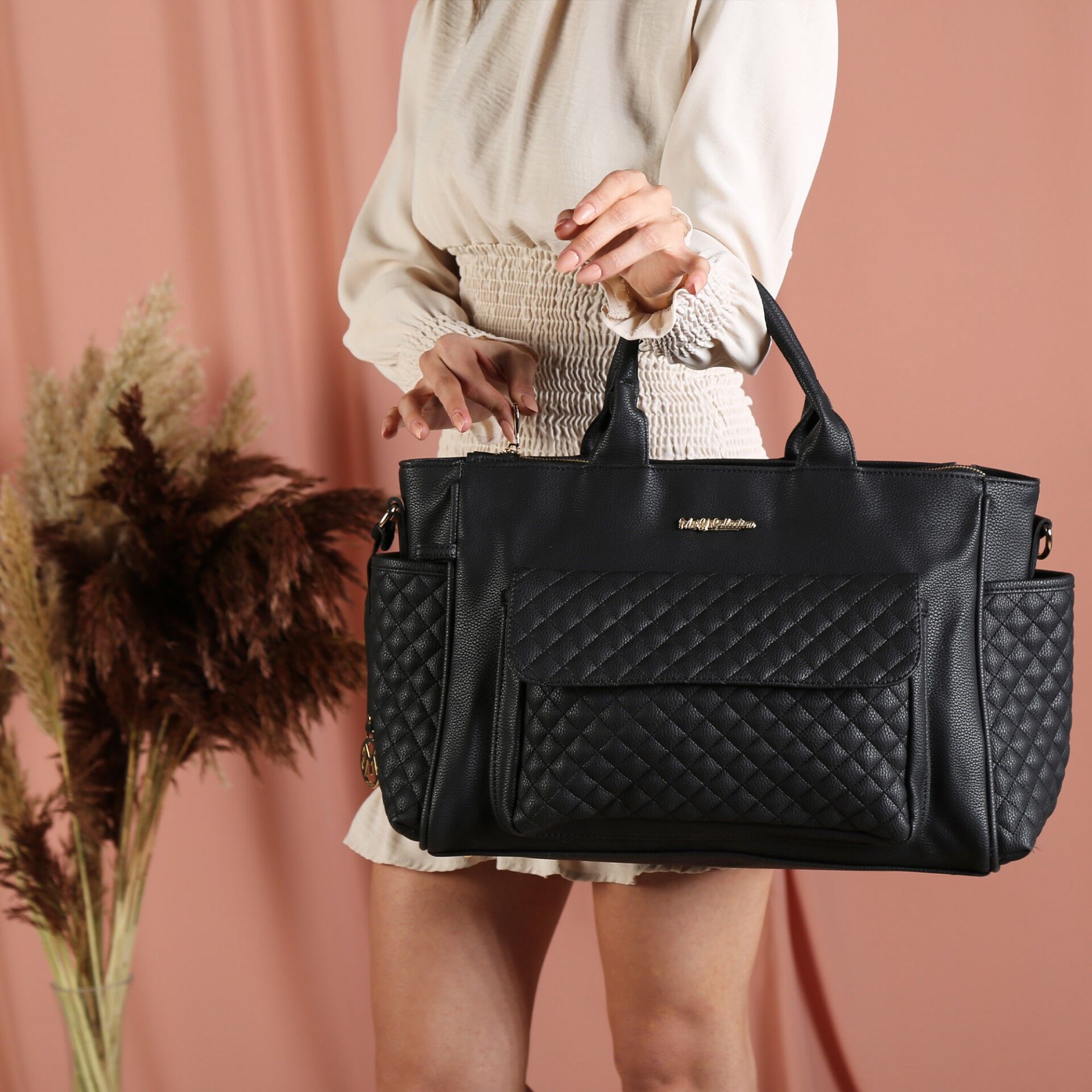 Siyah Renk Deri Anne Bebek Bakım Çantası