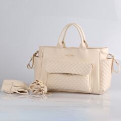 Krem Renk Deri Anne Bebek Bakım Çantası