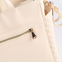 Krem Renk Deri Anne Bebek Bakım Çantası