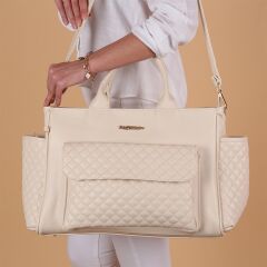 Krem Renk Deri Anne Bebek Bakım Çantası