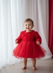 Kırmızı Güllü Tütü Elbise- 6 ay/ 5 yaş Arası